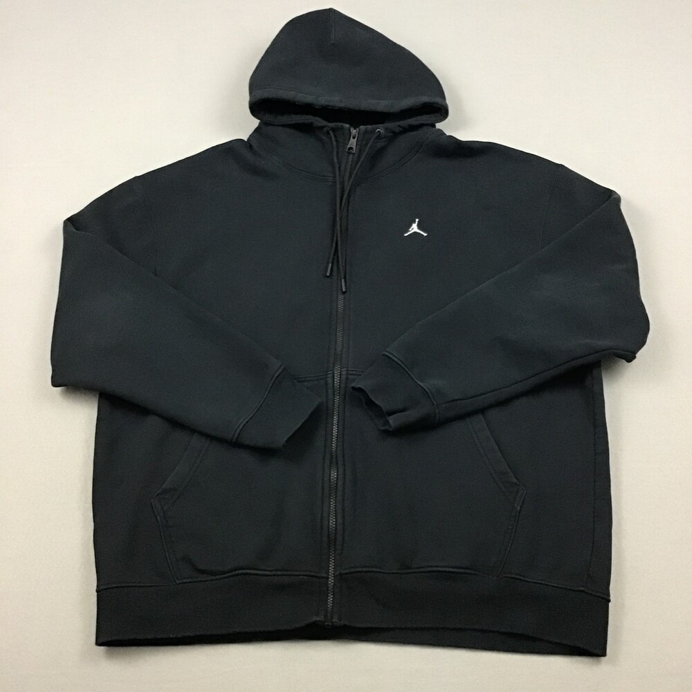 Jordan Jacket Men 2XL Black Solid Jumpman Full Zip Hood Basketball XXL *